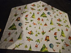 Clothworks “Santa’s Whimsy wintery scene with a pine tree and snowflakes 42 X 30