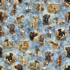 QT Fabrics Forest, Field and Stream 31407 B Blue Hunting Dogs Cotton