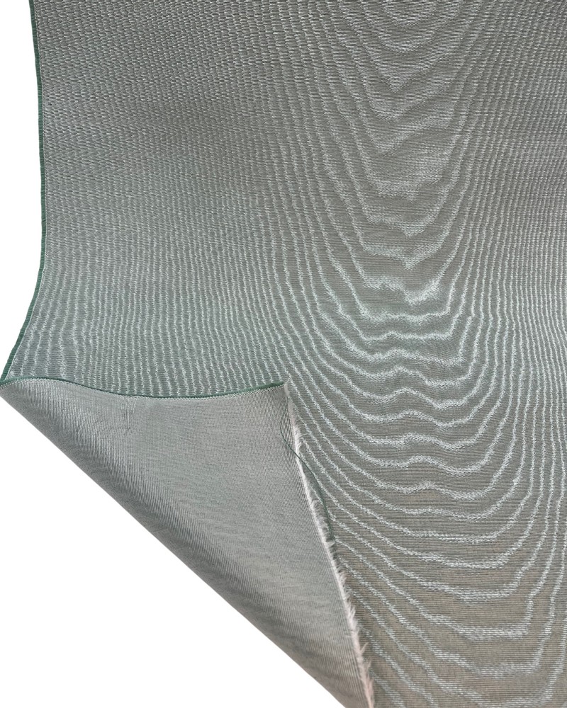 Green Silk Moire Fabric, Watermark Patterned, By 2 Meters.