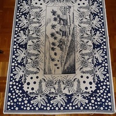 Fabric Panel Material Tropical Blue White Resort Floral Large 46 x 66 inches NEW