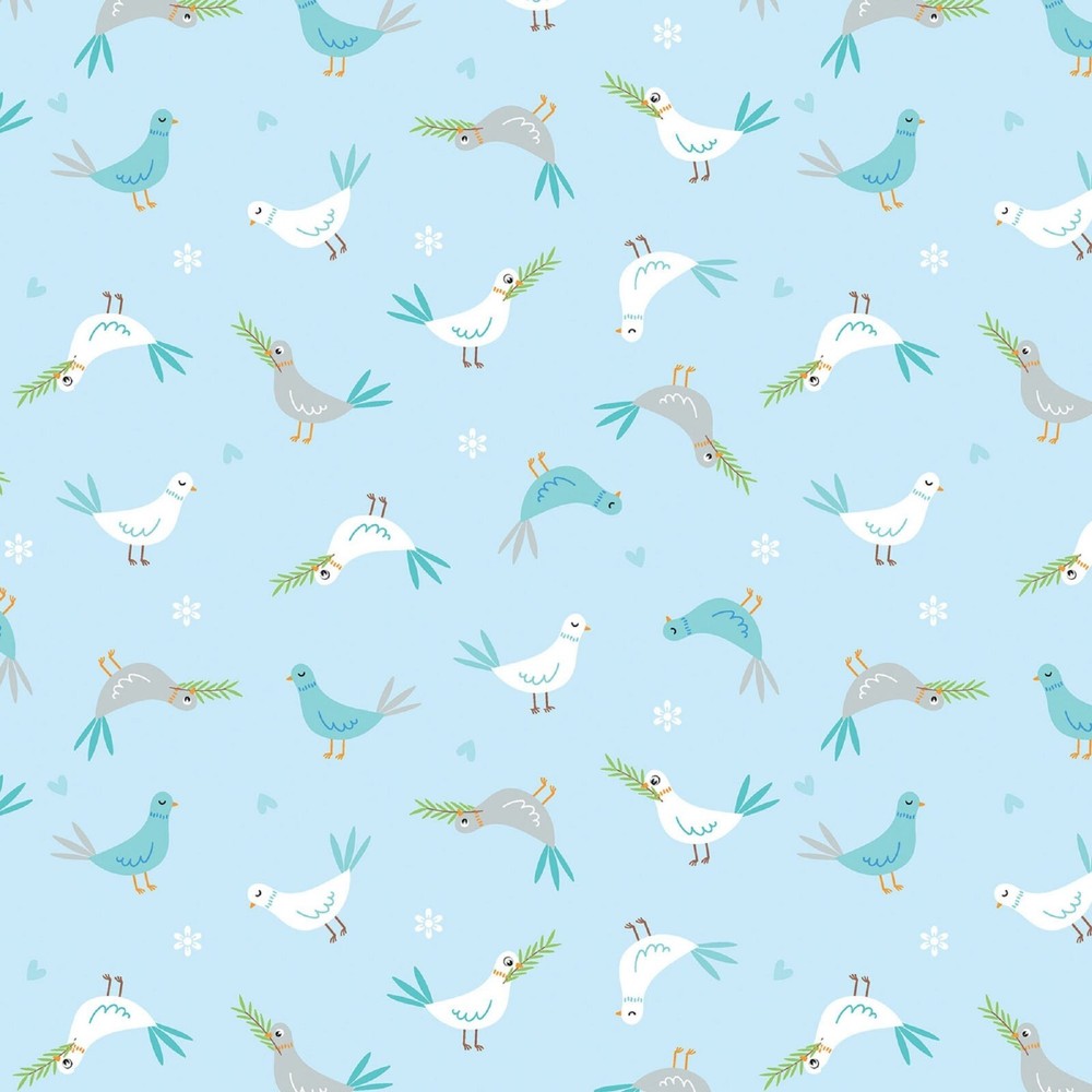 Noah’s Journey Nursery Baby Doves of Peace Bird Light Blue Multi 44″ by the Yard