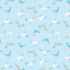 Noah’s Journey Nursery Baby Doves of Peace Bird Light Blue Multi 44″ by the Yard