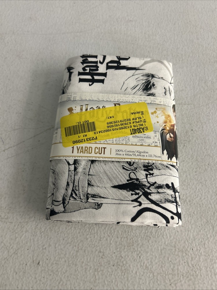 Harry Potter White and Black Print 100% Cotton Fabric One Yard 36in x 44in