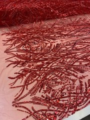 Red Luxury Sequin Fabric on Mesh Beaded Sequin Lace – Glamorous Evening