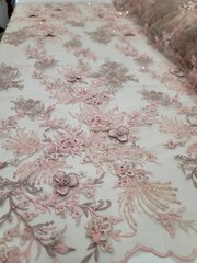 Fabric Sold By The Yard Blush Beaded Lace Floral Flowers Embroidery Scalloped
