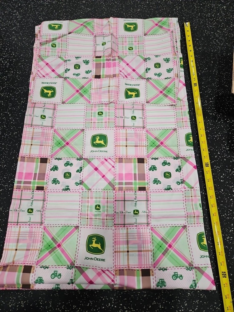 Lot of 4.25 Yards John Deere Madras Plaid Pink Cotton Fabric