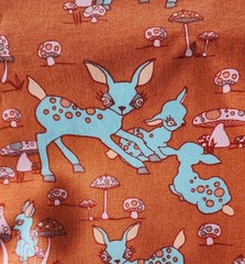 3YD 2009 Jay McCarroll BROWN Woodland Wonderland Deer & Mushrooms Fabric