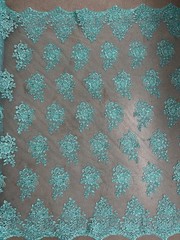 Brianna AQUA Polyester Floral Embroidery with Sequins on Mesh Lace Fabric by th
