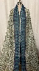 100% Silk Faille Geometric Motiff Border Teal Cream Dotted Pinwheel 6 Yards