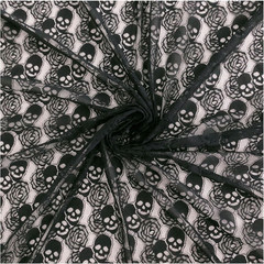 60“ Wide *36″ Long Lace Fabric, 1 Yard Black Skull Pattern, Non-Stretchy Nylo…