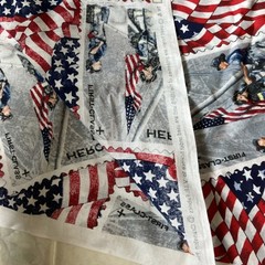 1/2 yard 2001 HEROES Fabric THE RECORD American Flags Sept 11 USA Stamp Firemen