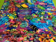Fabric Fish Coral Canyon Ocean on Aqua Cotton KAUFMAN 1/4 Yd AQCD-199 0350