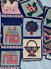 Quilt Print Cheater Fabric, 5”Gingham, Cottage. 13 Bright Tea Cup 6” Squares