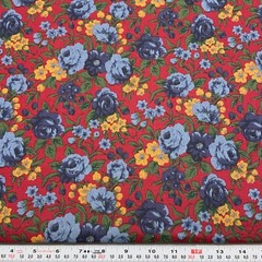 Vintage Faye Burgos for Marcus Bros Floral Dk Red Cotton Fabric by the HALF YARD