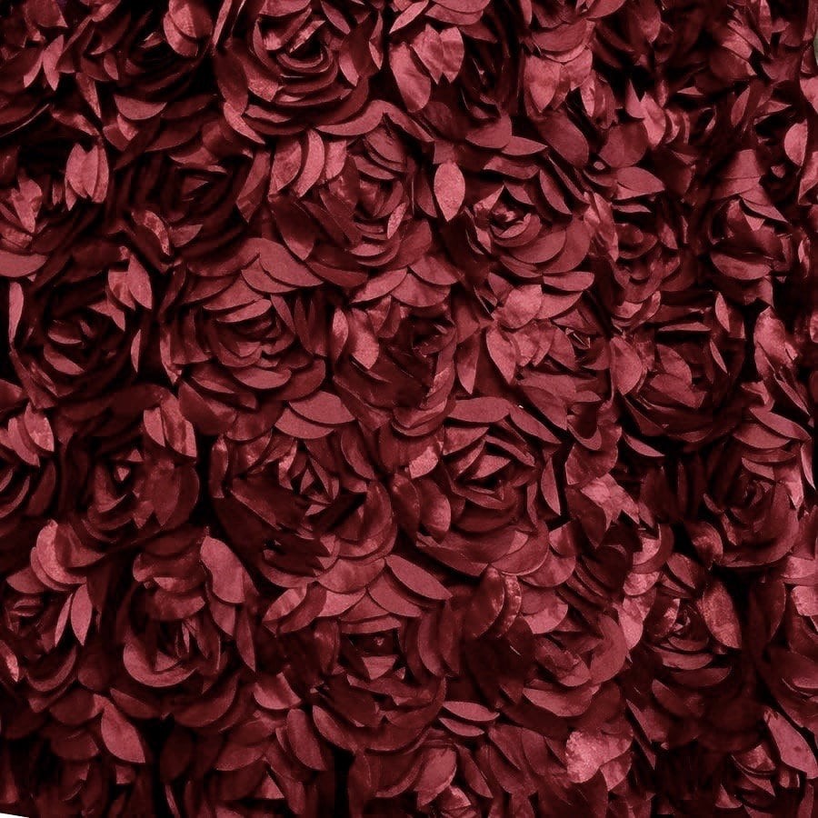 Maci BURGUNDY 3D Floral Polyester Satin Rosette on Mesh Fabric by the Yard – 10