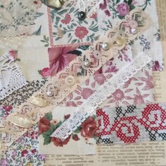 Slow stitch junk journal kit Vintage fabric pieces lace Sewing and Craft K#26