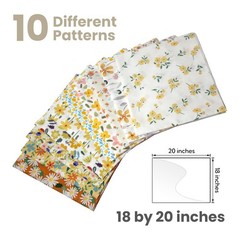 10 PCS 18×20 Inch Yellow Floral Fat Quarters Fabric Bundles Precut Cotton