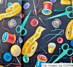 18″ X 21″ Top Drawer Sewing Notions Black Background Cotton Fabric Fat Quarter