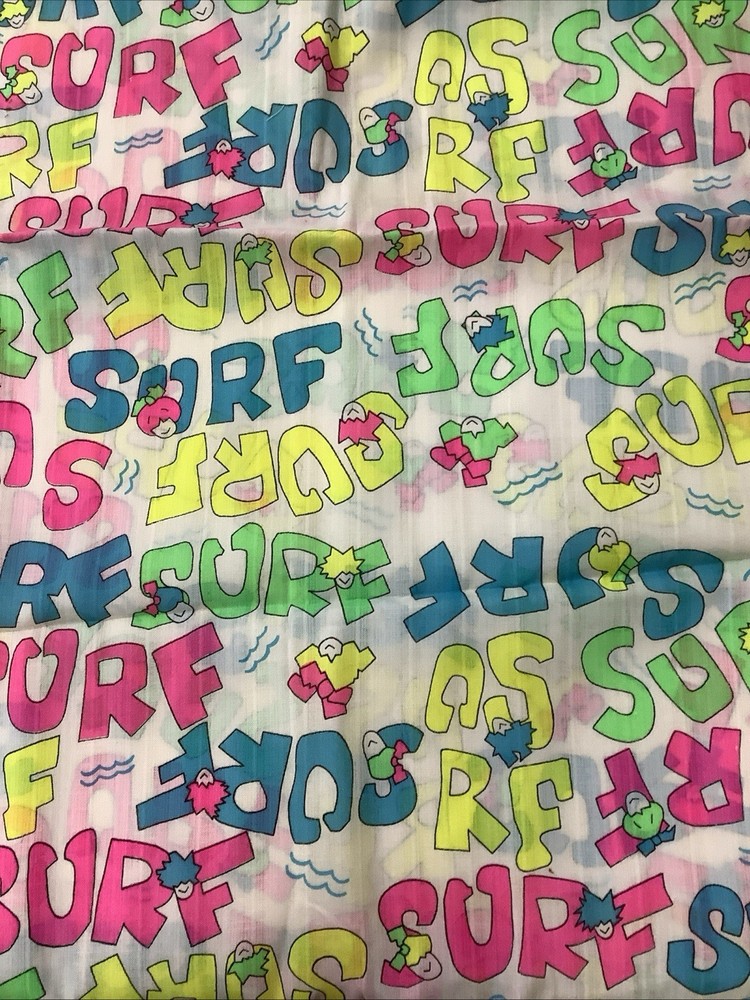 Neon SURF Print Fabric 1.75 Yards x 44″ 80s/90s Colorful Cotton Blend Pink Green