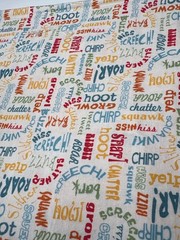 Animal Sounds Word Print Cotton Fabric 20×40″ Multicolor Quilting Sewing
