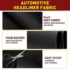 Black Flat Knit Headliner Fabric Suede Pickup truck ceiling Liner Sag Upholstery