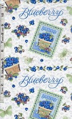 White Blue Allover Blueberries Cards Berrylicious by Henry Glass bty