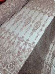 Fabric Sold By The Yard Dusty Rose Beaded Lace Floral Flowers Embroidery Mesh