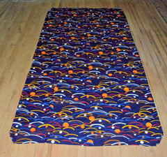Vintage Fabric 50s 60s MCM Purplish Blue Abstract Waves Sunset 2.3Yard X 44Inch