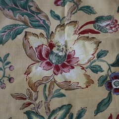 Vtg Linen Jay Yang Spectrum Home Fabric, Yellow, Pink, Blue Floral 2.4 yds