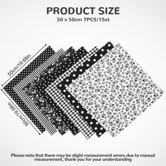 7 PCS 19.7×19.7 Inch Black Assorted Patterns Cotton Sewing Patchwork Fabrics