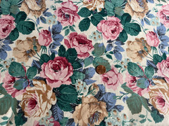 Pretty Pink Gold Roses Floral On Ivory 100% Cotton 4 1/2 Yds x 44″ Wide Clean