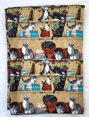 Cats on Book Shelf Vintage Style Cotton Fabric Basket Plant Quilting 4.25 Yards