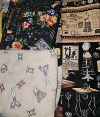 Lot Of 4 Pieces Of Sewing Ephemera Themed Fabrics, Hoffman, Dan Morris Etc Read