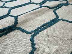Teal Green Blue Embroidered Linen Blend Decor Fabric Sample Frou Frou #16