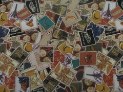 Cotton Fabric Novelty Digital Postage Stamp Print 1/2 Yard for Quilts Crafts