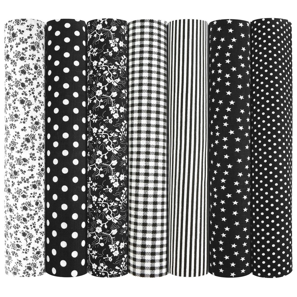 7 PCS 19.7×19.7 Inch Black Assorted Patterns Cotton Sewing Patchwork Fabrics
