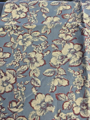 Mid Century Repro Large Ivory & Burgundy Floral Print on Blue JoAnn BTHY