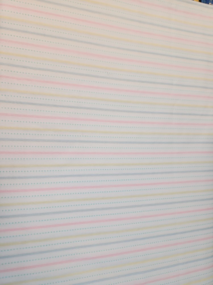 100% Cotton Nursery White Pastel Striped Dots Fabric Pink Yellow Blue Teal