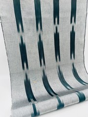 Luxurious Silver Silk Moire Fabric By 2 Meters, Ikat Pattern Green Kutnu.