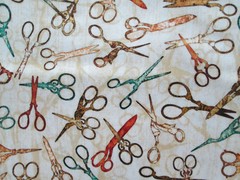 SCISSORS SEWING ITEMS HAIR SCISSOR VARIETY COLORS TAN INLAY COTTON FABRIC FQ