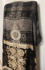 Rare100% Pure Silk 3D Corded Embroidery Black Charcoal Champagne 5Yards Long44″W