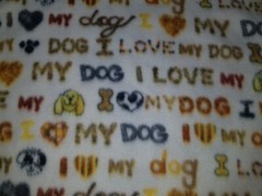 I LOVE MY DOG WORDS CREAM PUPPY HEART FLEECE FABRIC 1 YARD 36″ X 60″