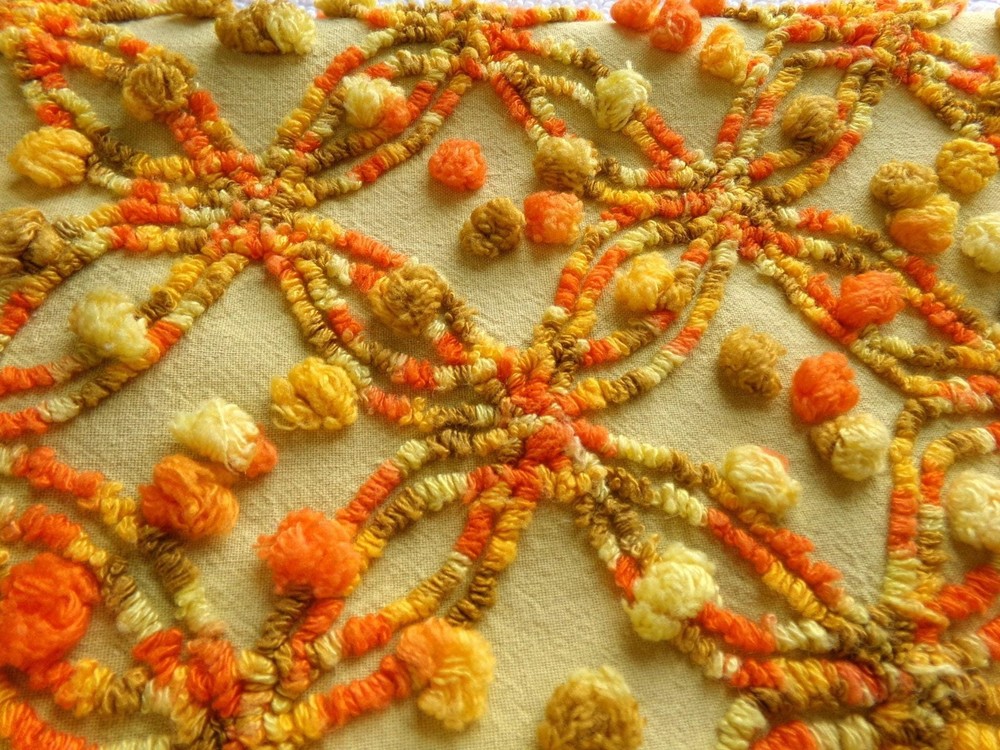confetti vtg chenille bedspread fabric colorful boho wedding ring design, 20×24″