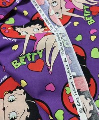 Vintage Betty Boop Hearts On Purple Fabric 3-1/2+ Yards King Features Fleischer