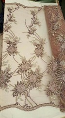 3d Mauve Bridal Lace Hand Beaded Floral Flowers Embroidered Sequin Beads on Mesh