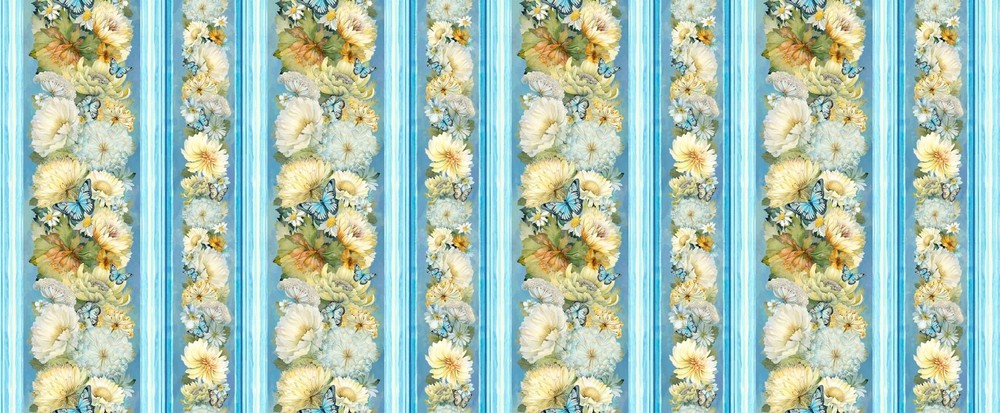 Timeless Treasures – Forest Whisper – Floral Repeating Border Stripe – Blue, BTY