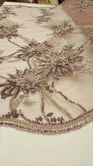 3d Mauve Bridal Lace Hand Beaded Floral Flowers Embroidered Sequin Beads on Mesh