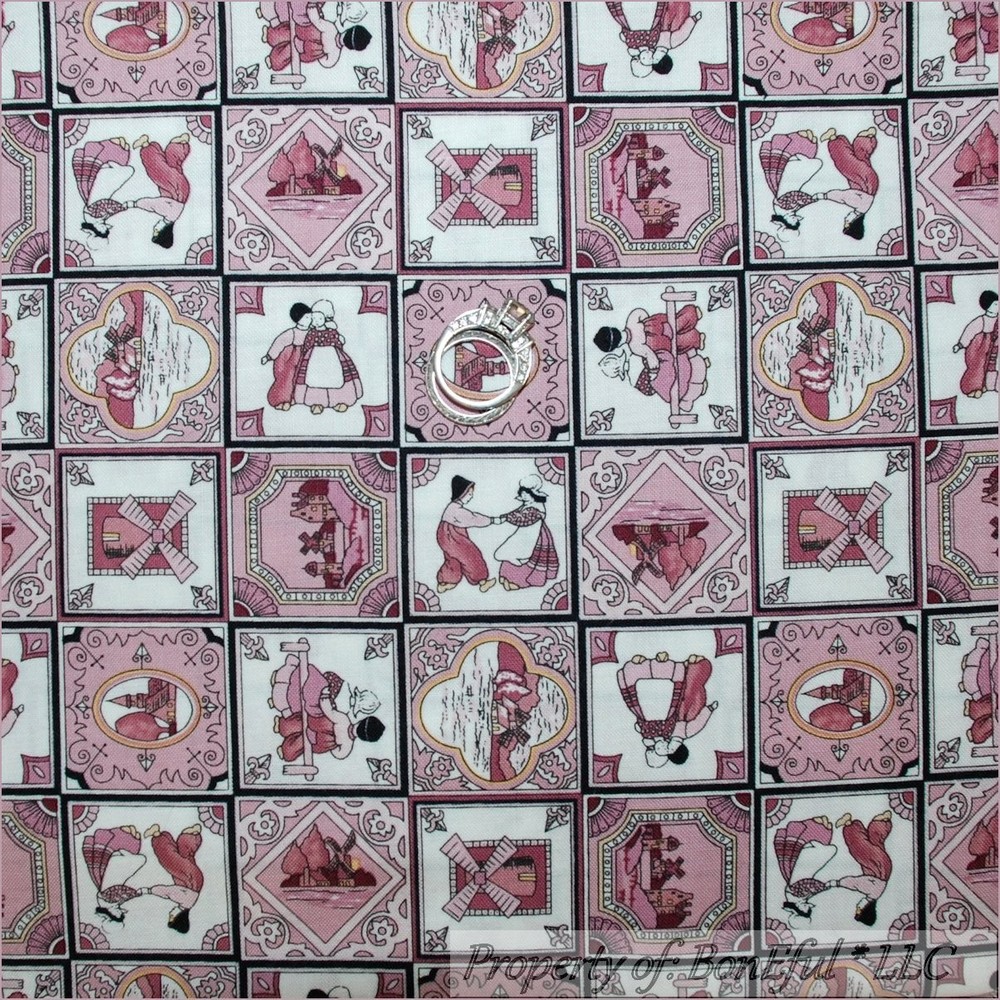 BonEful Fabric FQ Cotton Quilt Rose Flower Dutch Doll VTG Windmill Block Check S