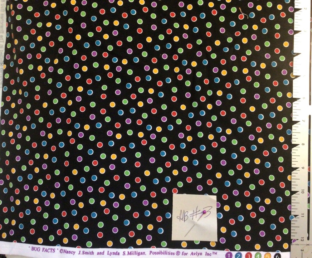 Bug Facts Spots on Black Fabric Avlyn Nancy Smith Lynda Milligan By the Yard