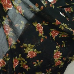 Vintage 90s Sheer Chiffon Fabric Black Rose Floral Grunge 4Y x 44″ Polyester